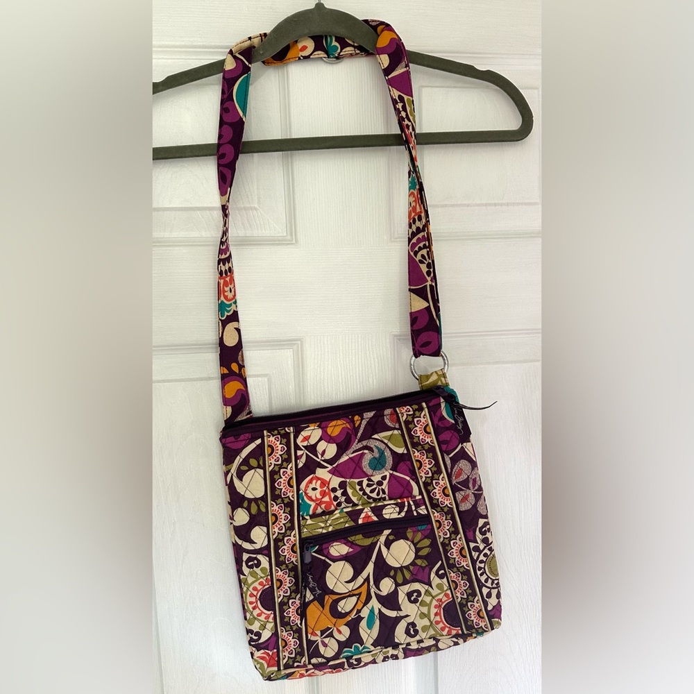 Vera Bradley Plum Crazy Crossbody Shoulder Bag with Adjustable Strap
